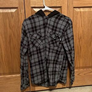 Hurley Plaid Flannel Hooded - Black/Grey